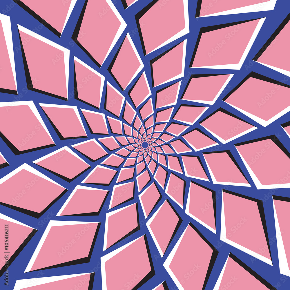 Aufkleber optical illusion background. pink quadrangles are moving around the center on blue background. abstr