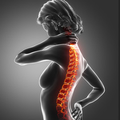 Spine injury pain in sacral and cervical region concept