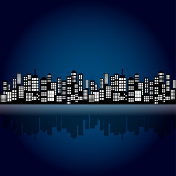 Style Cartoon Night City Skyline Background.