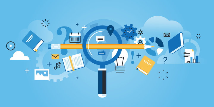 Flat line design website banner of find the right education, profession, answer to all the questions, FAQ. Modern vector illustration for web design, marketing and print material.