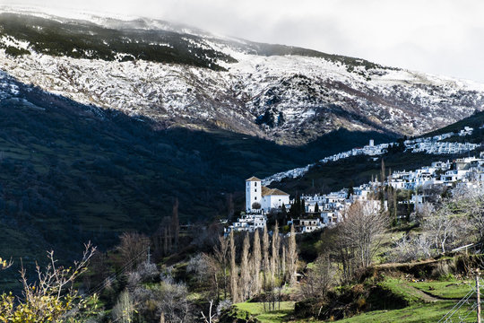 View of Bubion and Capileira in Poqueira ravine, La Alpujarra, Granada province, Andalusia, Spain