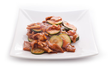 Asian cuisine zucchini with mushrooms