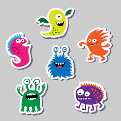 Set marvelous colored stickers monsters