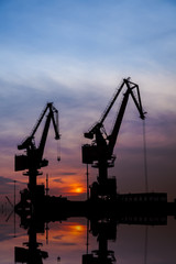 Obraz premium in the evening，Freight dock of container crane