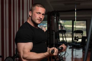 Bodybuilder Doing Exercise For Biceps