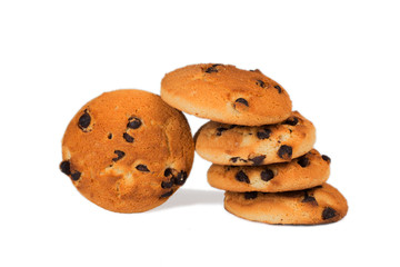 Chocolate chip cookie on white