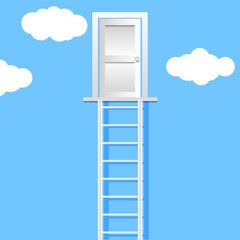 Ladder leading to  door on a clouds vector illustration eps 10