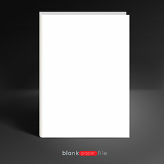 Blank closed office binder or file for corporate identity design, laying, 3d view, on gray background. Vector illustration. EPS10.