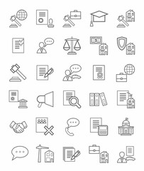 Legal icons, linear, monotone. 