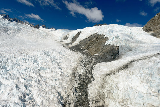 Aerial view of Fox Glacier on the west coast of New Zealand