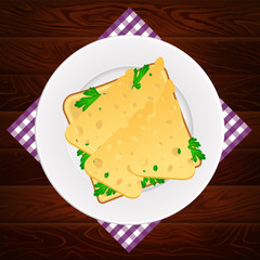 PLATE NAPKIN CHEESE PARSLEY SANDWICH WOOD TEXTURE