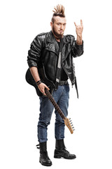 Punk rocker making a hardcore hand gesture
