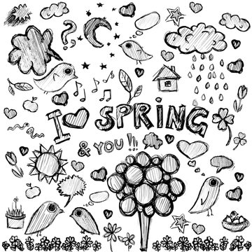 clip art  spring black&white illustrations