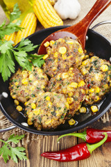 Corn pancakes with minced meat