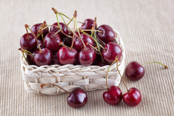 Fresh cherries in a basket