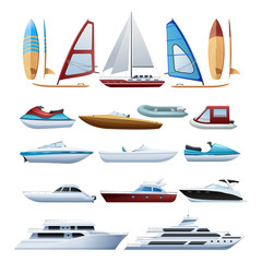 Boats  And Windsurfer Flat Icons Set 