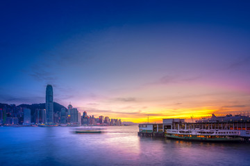 Hong Kong Victoria harbor sunset