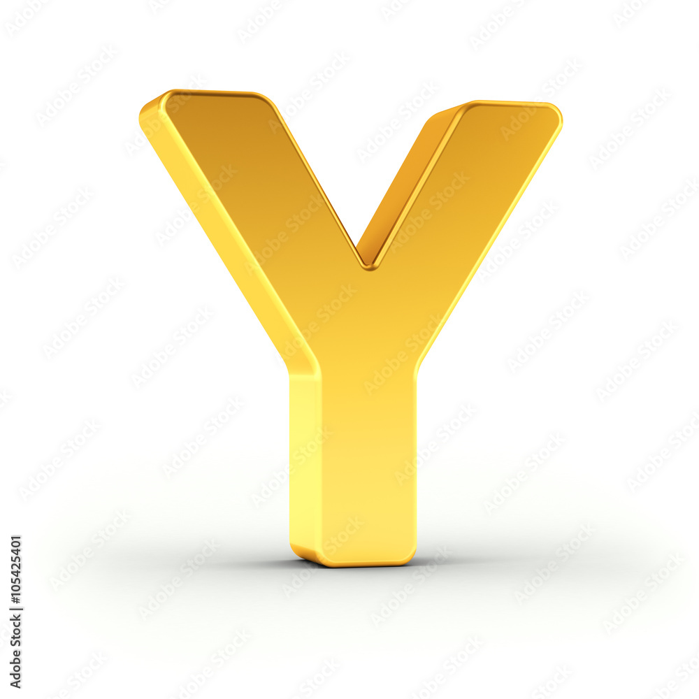 Poster the letter y as a polished golden object with clipping path