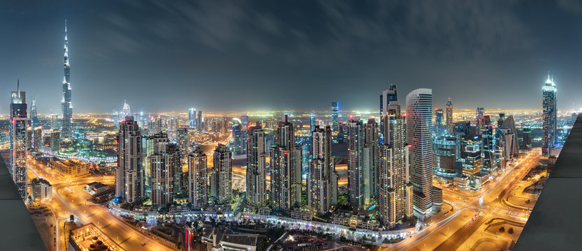 Dubai Downtown Night Panorama Stock Photo | Adobe Stock