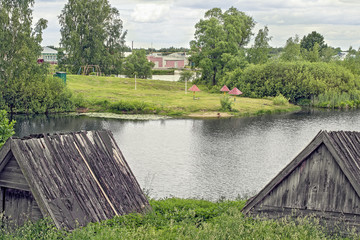 Fototapeta premium View of a Playground in a Russian village