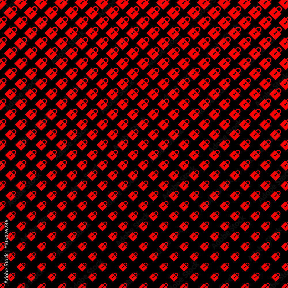 Poster abstract halftone pattern of padlocks in red on a black backgrou