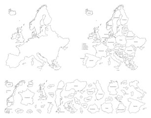 Europa detaillierte Karten - Vektor in Weiß (beschriftet)