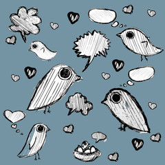  hand drawn cloud of thoughts and birds