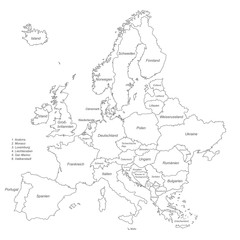 Europa in Weiß (beschriftet) - Vektor