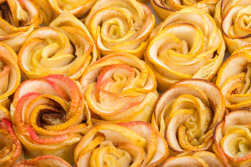 Fresh bright roses from apple slices