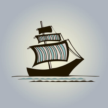 graphic ship with striped sails
