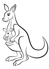 Coloring pages. Cute kind kangaroo with the baby.