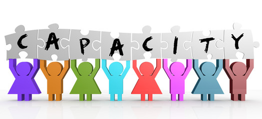 Puppet hold puzzle with capacity word on it