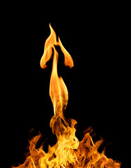 Fire flames isolated on black background