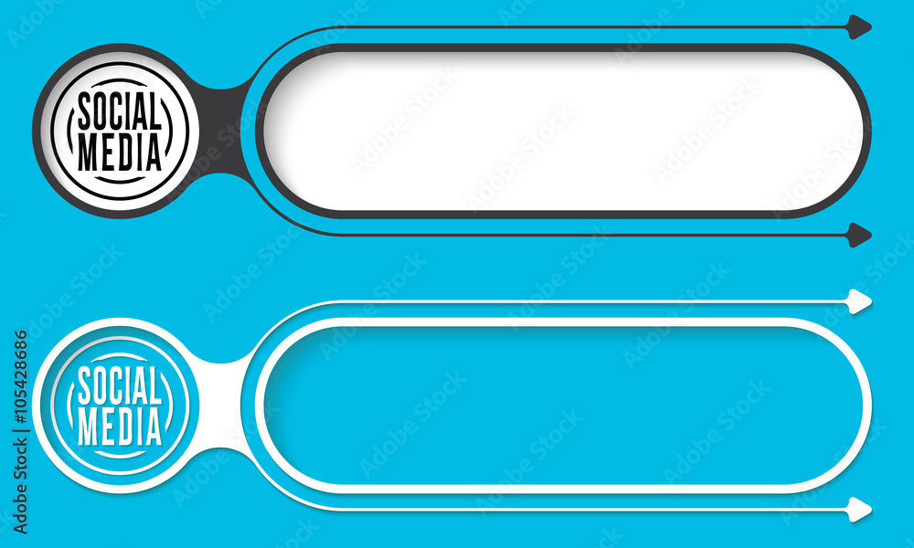 Poster two abstract buttons with arrows and social media icon