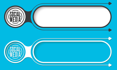 Two abstract buttons with arrows and social media icon