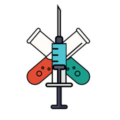 Vaccination symbol with syringe and crossed test-tubes