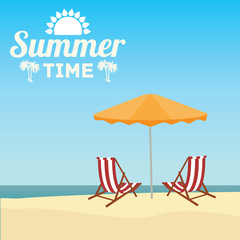 Fototapeta na wymiar Summer beach in flat design, sea side and beach items, vector illustration
