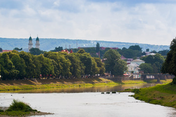 Fototapeta na wymiar UZGHOROD - JUNE 23: beautiful view of a river bank in the Uzghor