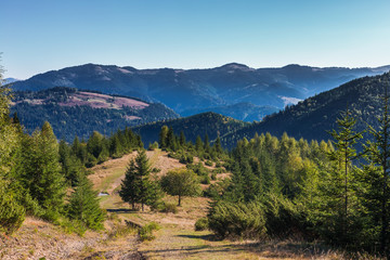 Beautiful landscape with valley on mountain background