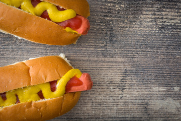 Hot dogs with mustard and ketchup
