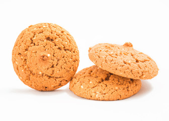 Macro oatmeal cookies isolated on white.