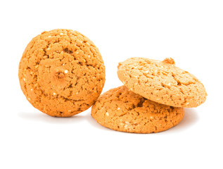 Macro oatmeal cookies isolated on white.