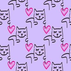 Fototapeta na wymiar Cat pattern vector hand drawn illustration