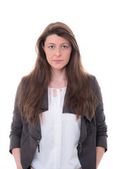 junge frau schaut neutral