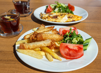 Traditional Turkish breakfast with borek