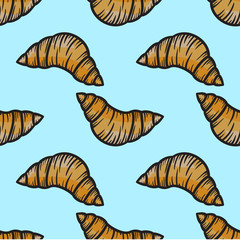 Croissant seamless pattern vector hand drawn