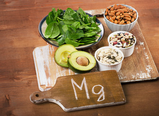 Magnesium Rich Foods on  wooden table