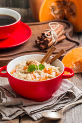 Breakfast oatmeal porridge with pumpkin