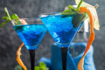 Blue cocktail with ice