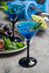 Blue cocktail with ice